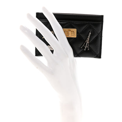 Chanel Aged Calfskin Quilted Lucky Charms Reissue Card Holder Black 2 of 8