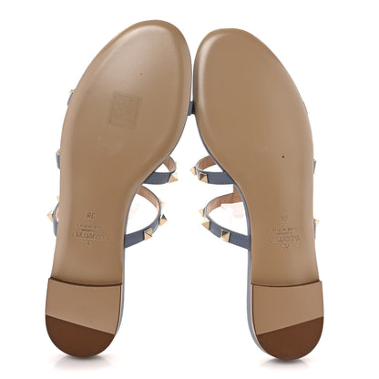Valentino Garavani Nappa Rockstud Caged Flat Slide Sandals 38 Niagara 5 of 7