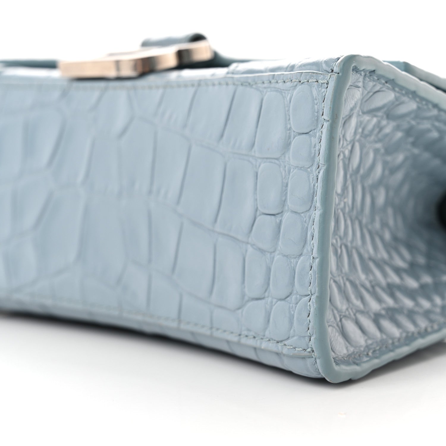 Balenciaga Shiny Calfskin Crocodile Embossed Hourglass Top Handle Bag XS Blue Grey 11 of 15
