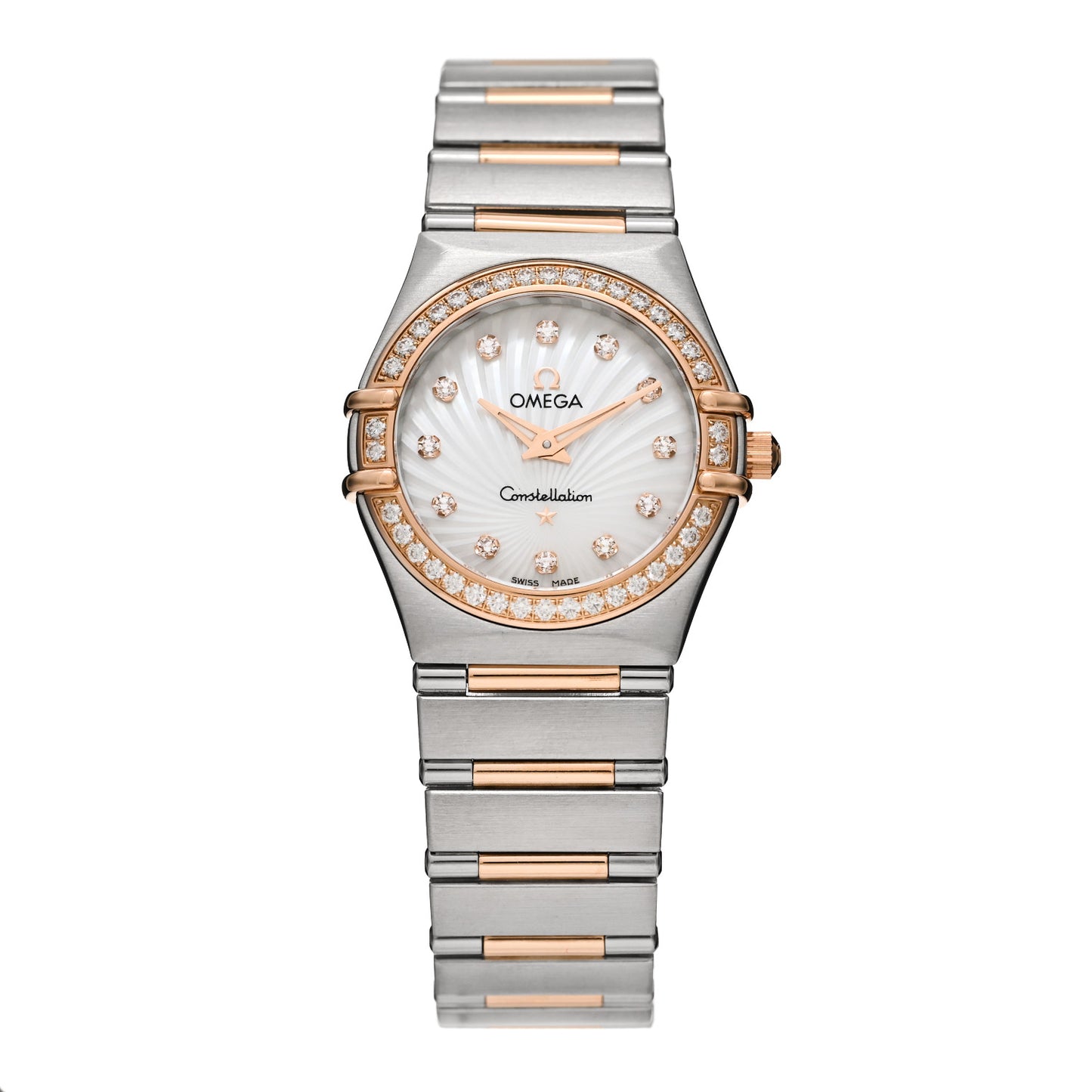 Stainless Steel 18K Red Gold Diamond Bezel Mother of Pearl 25mm Constellation Quartz Watch 111.25.26.60.55.001