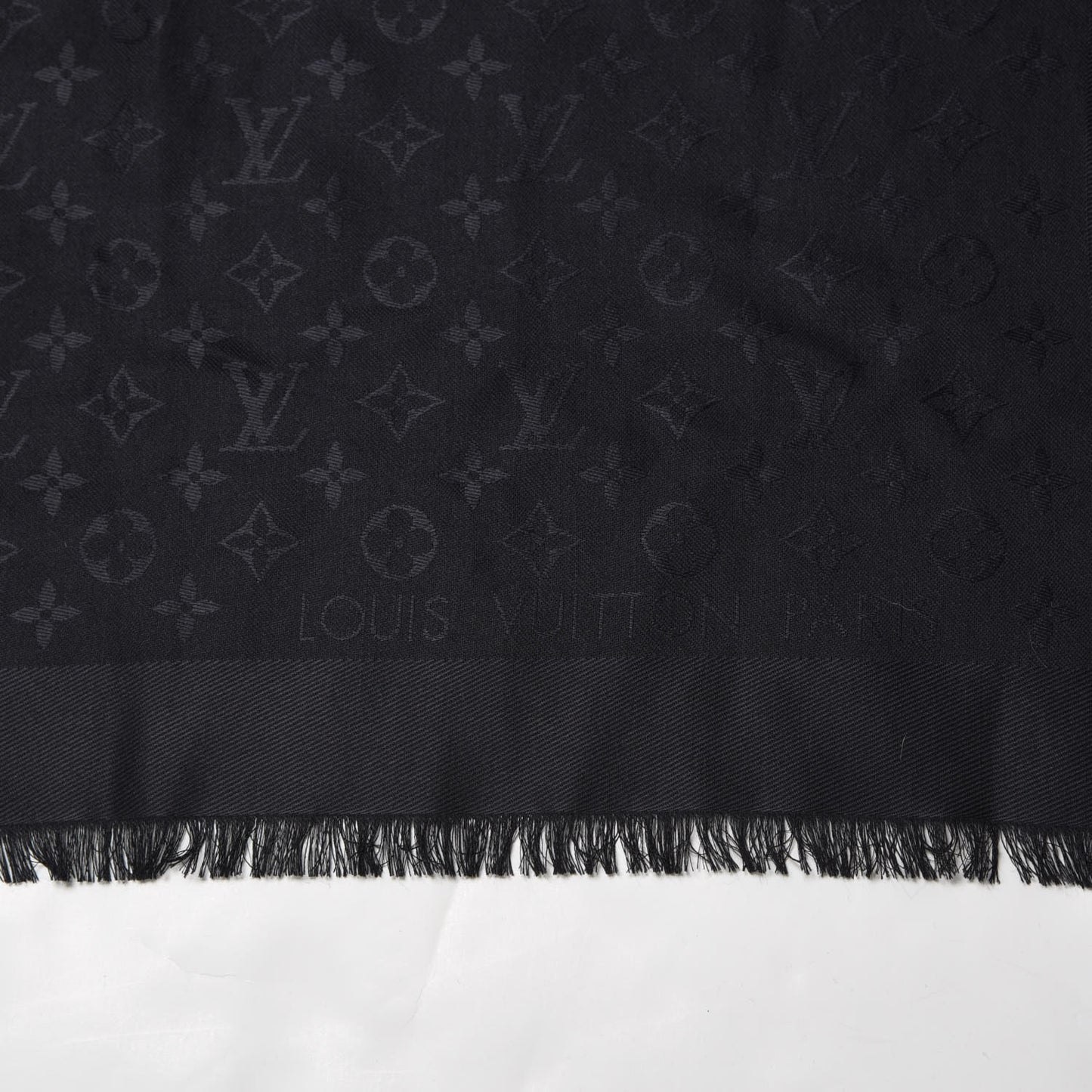 Silk Wool Monogram Shawl Black