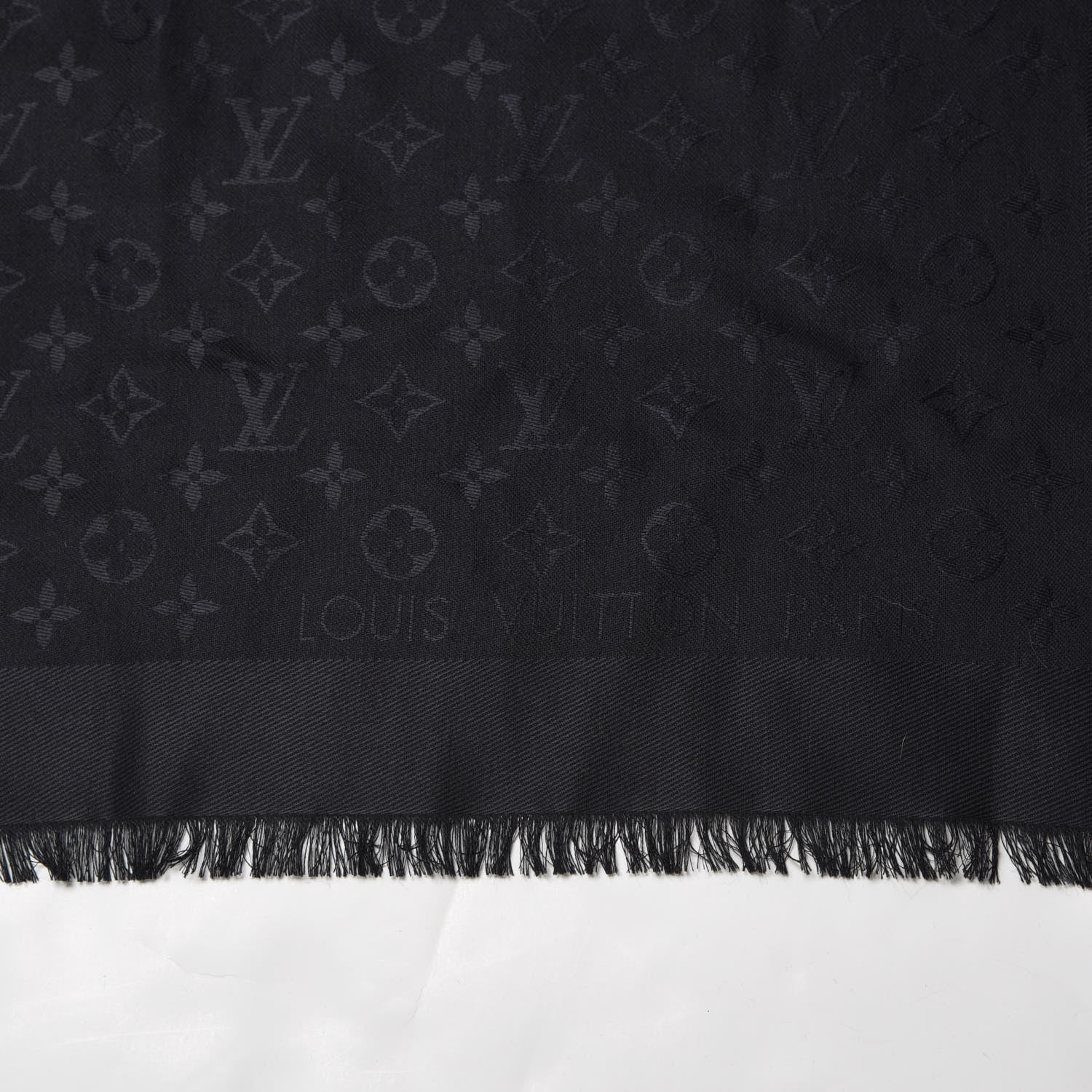 Louis Vuitton Silk Wool Monogram Shawl Black 3 of 4