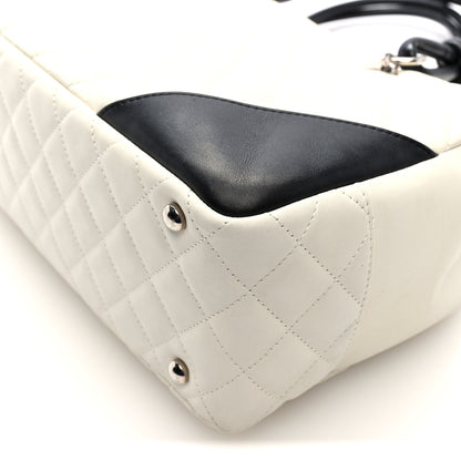 Chanel Calfskin Quilted Large Cambon Bowler White Black 10 of 10