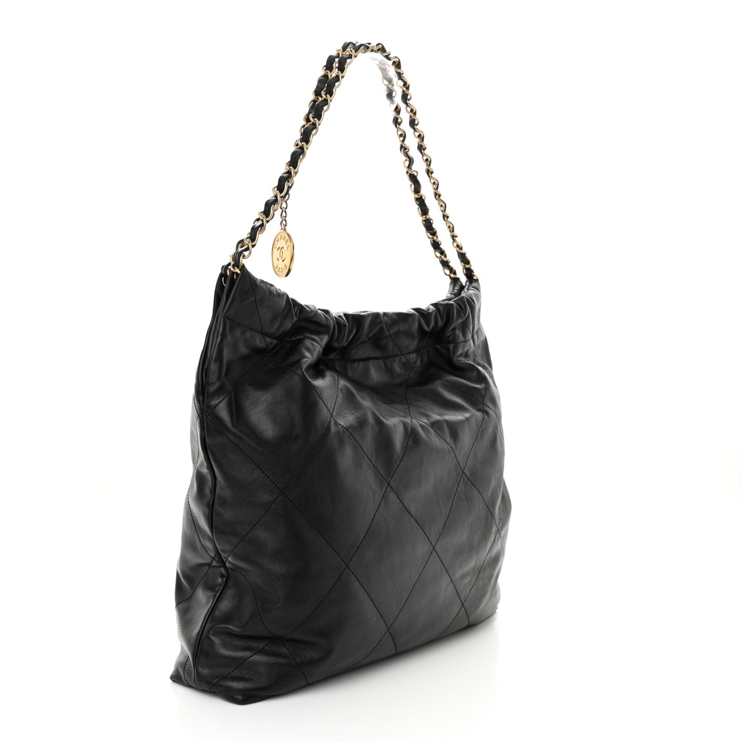 Shiny Calfskin Quilted Chanel 22 Black