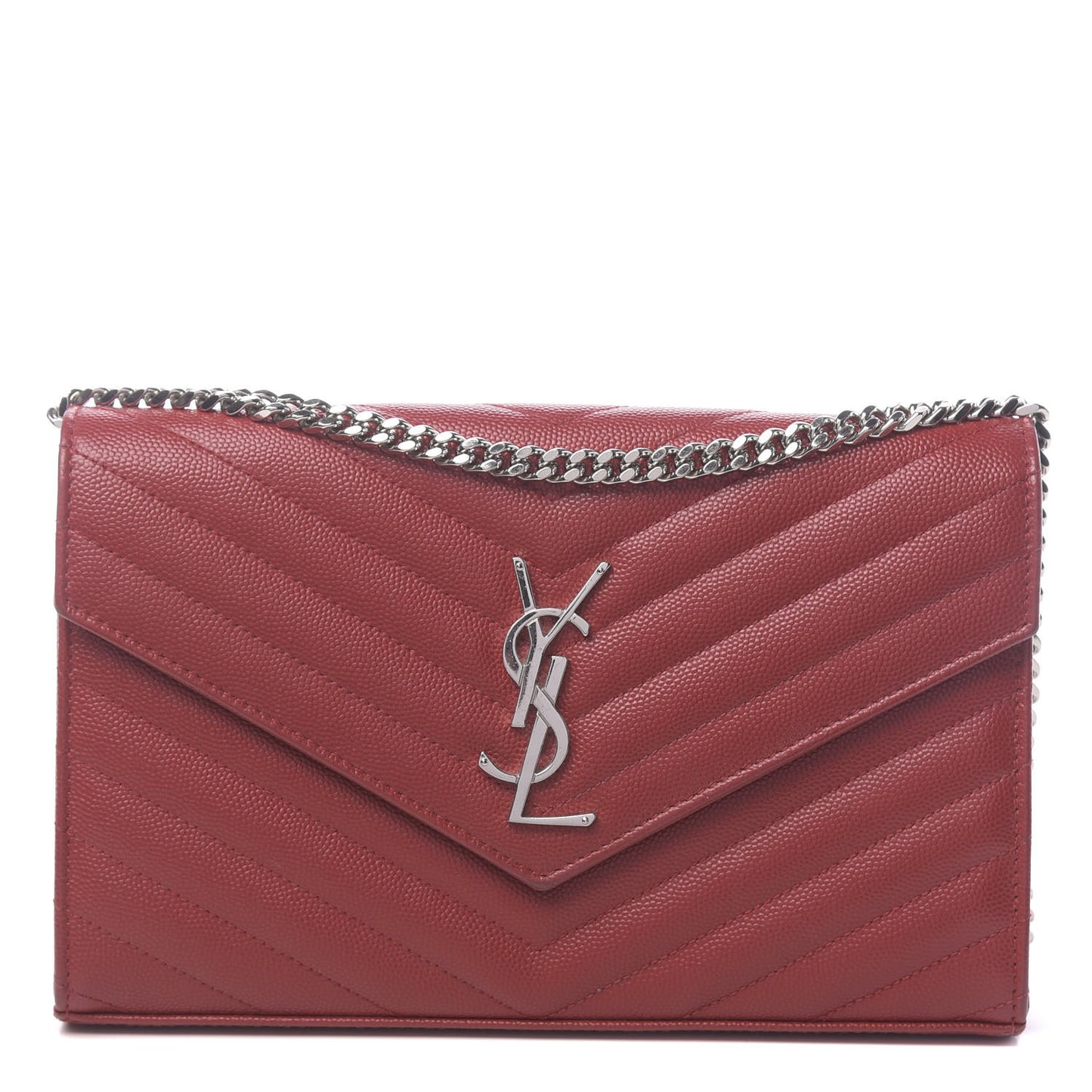 Grain De Poudre Matelasse Chevron Monogram Chain Wallet Rouge Eros