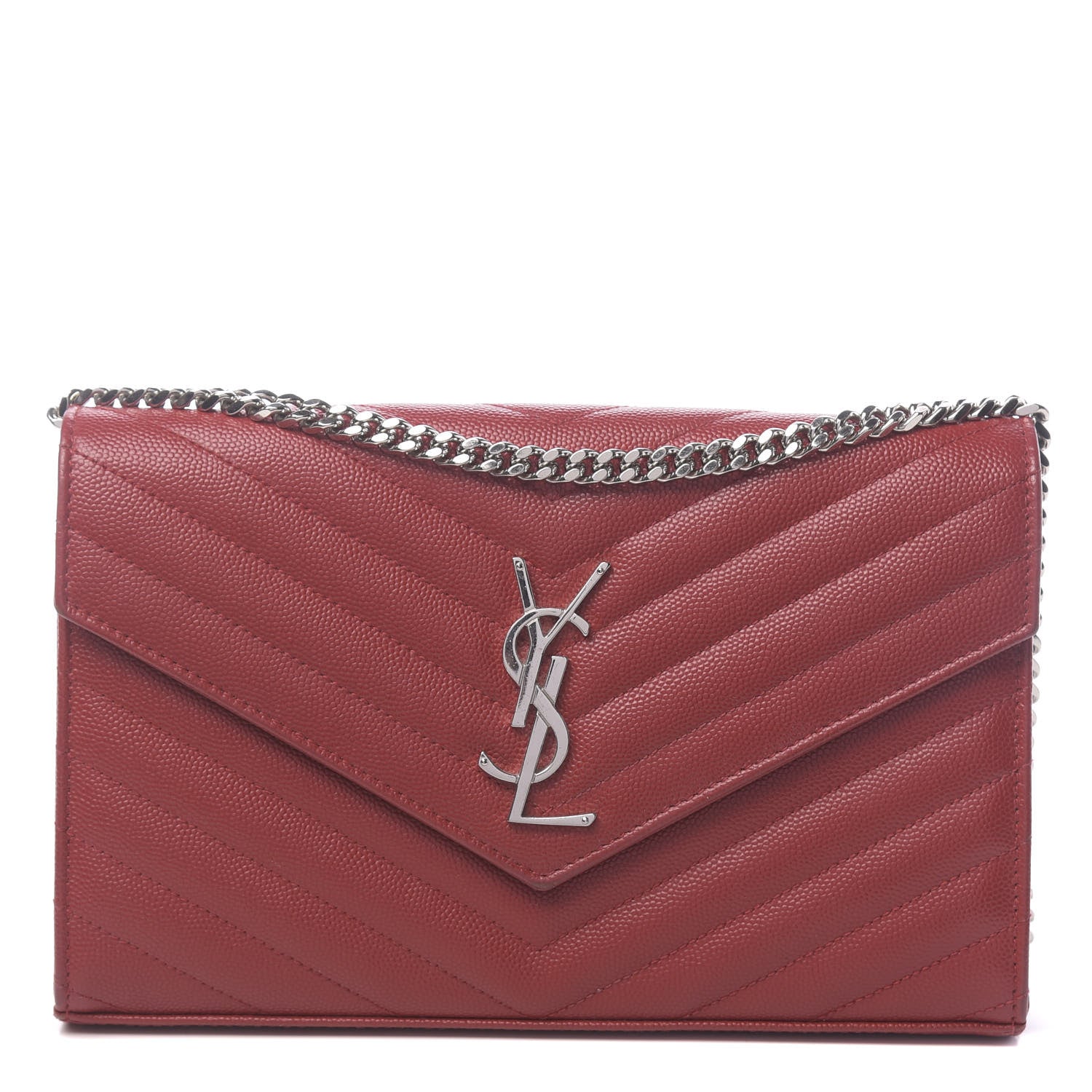 Saint Laurent Grain De Poudre Matelasse Chevron Monogram Chain Wallet Rouge Eros 1 of 10