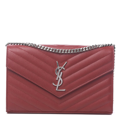 Saint Laurent Grain De Poudre Matelasse Chevron Monogram Chain Wallet Rouge Eros 1 of 10