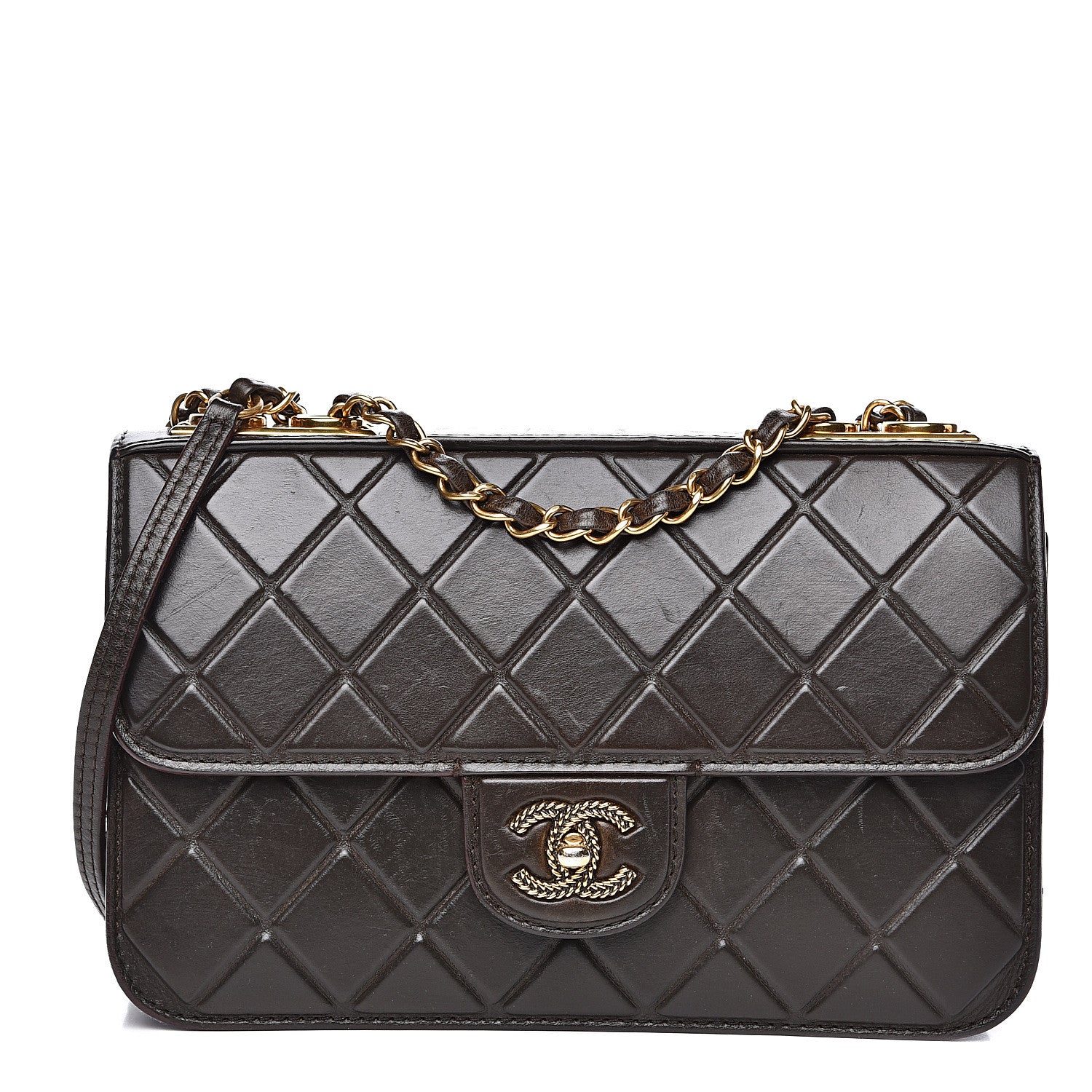 Chanel Calfskin Embossed Medium Flap Brown 1 of 20
