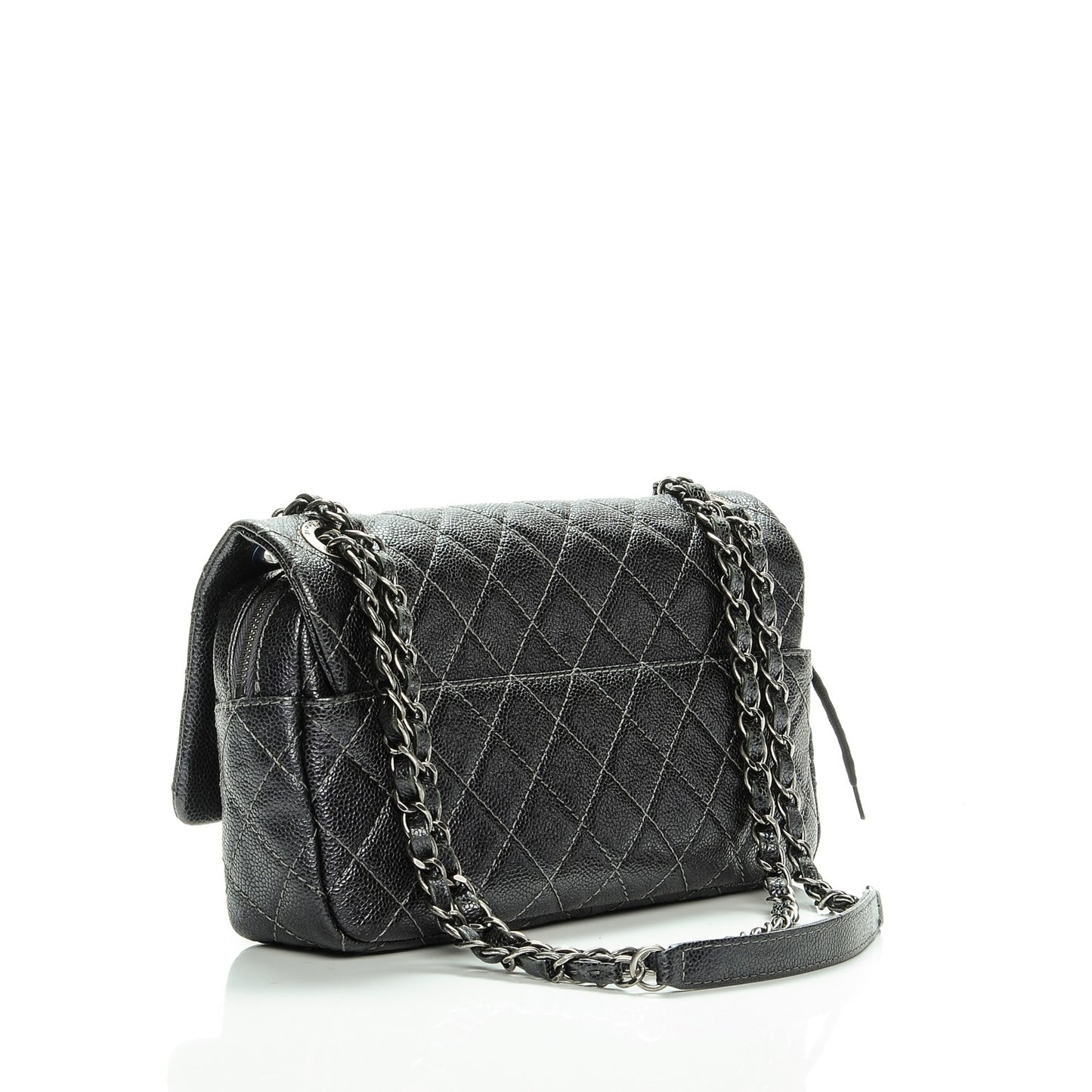 Iridescent Caviar Quilted Small Chic Flap Dark Grey