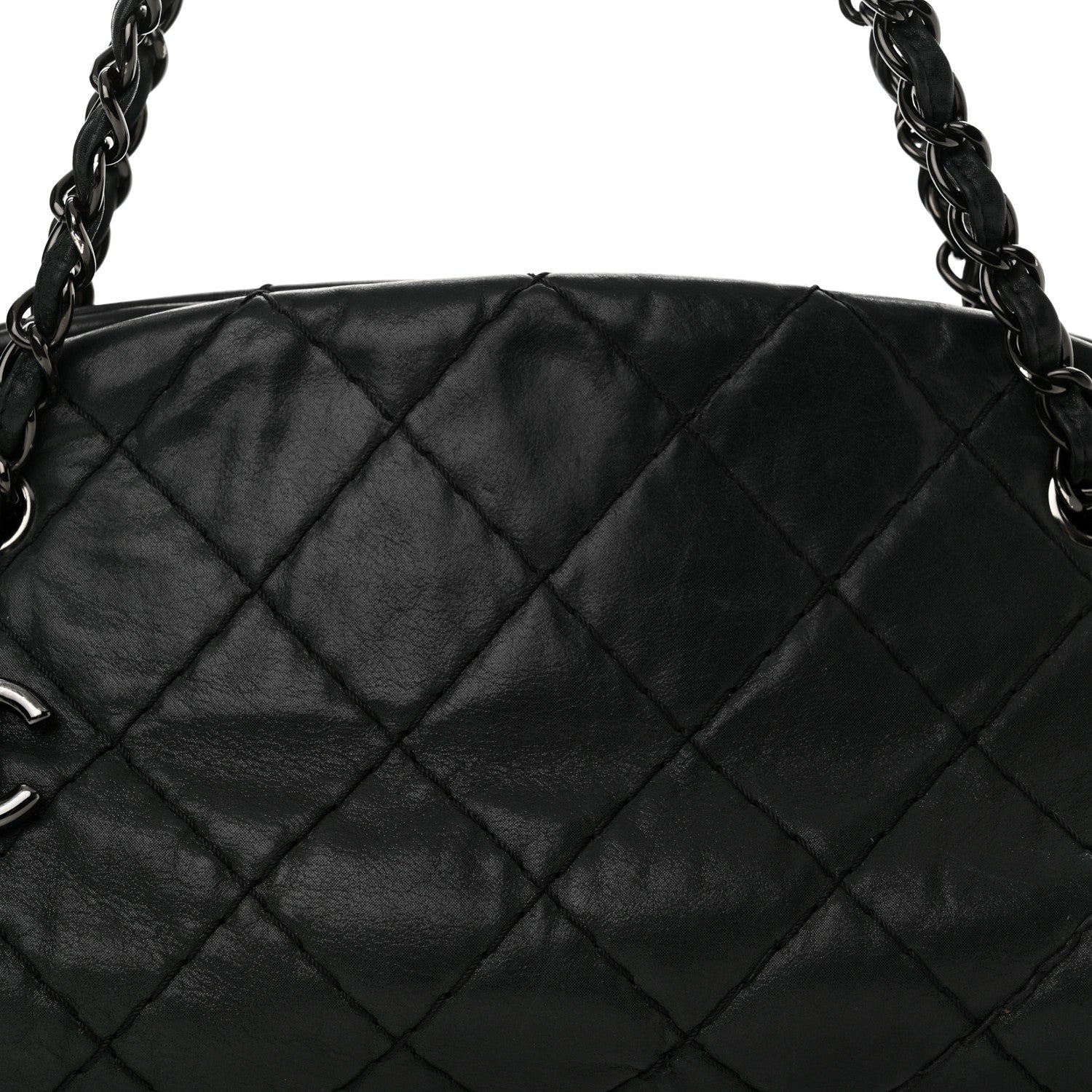 Chanel Iridescent Calfskin Stitched Just Mademoiselle Bowling Bag Black 8 of 14