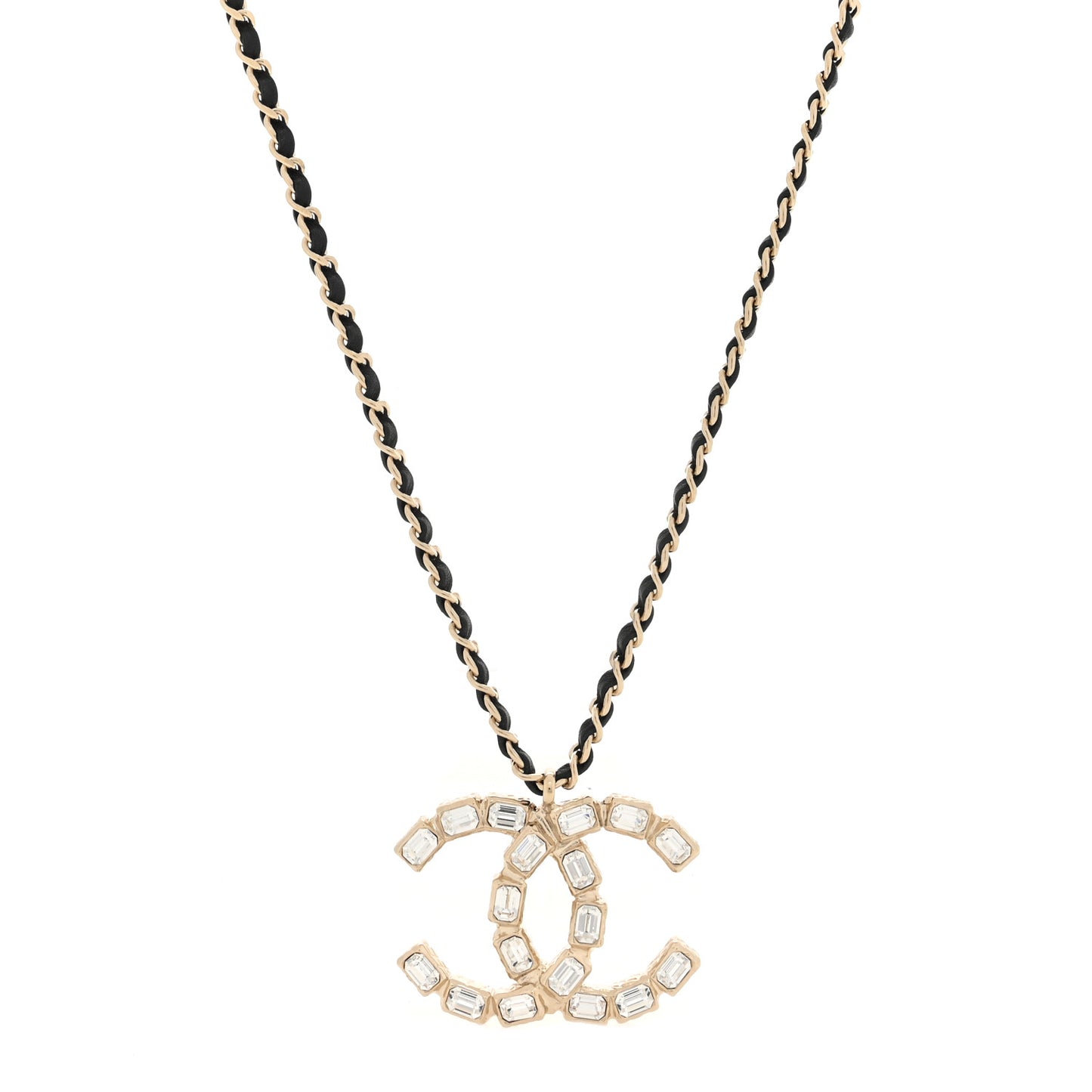 Lambskin Baguette Crystal CC Necklace Black Light Gold