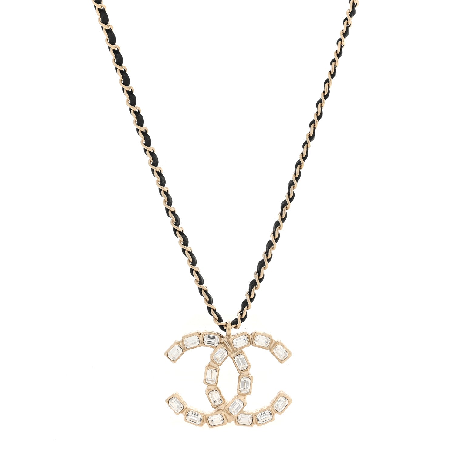 Chanel Lambskin Baguette Crystal CC Necklace Black Light Gold 1 of 4