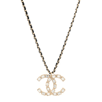 Chanel Lambskin Baguette Crystal CC Necklace Black Light Gold 1 of 4