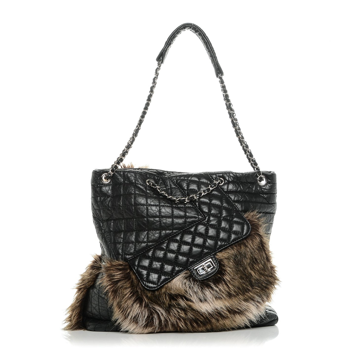 Aged Calfskin Fantasy Fur Karl's Cabas Tote Black