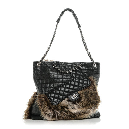 Chanel Aged Calfskin Fantasy Fur Karl's Cabas Tote Black 1 of 6