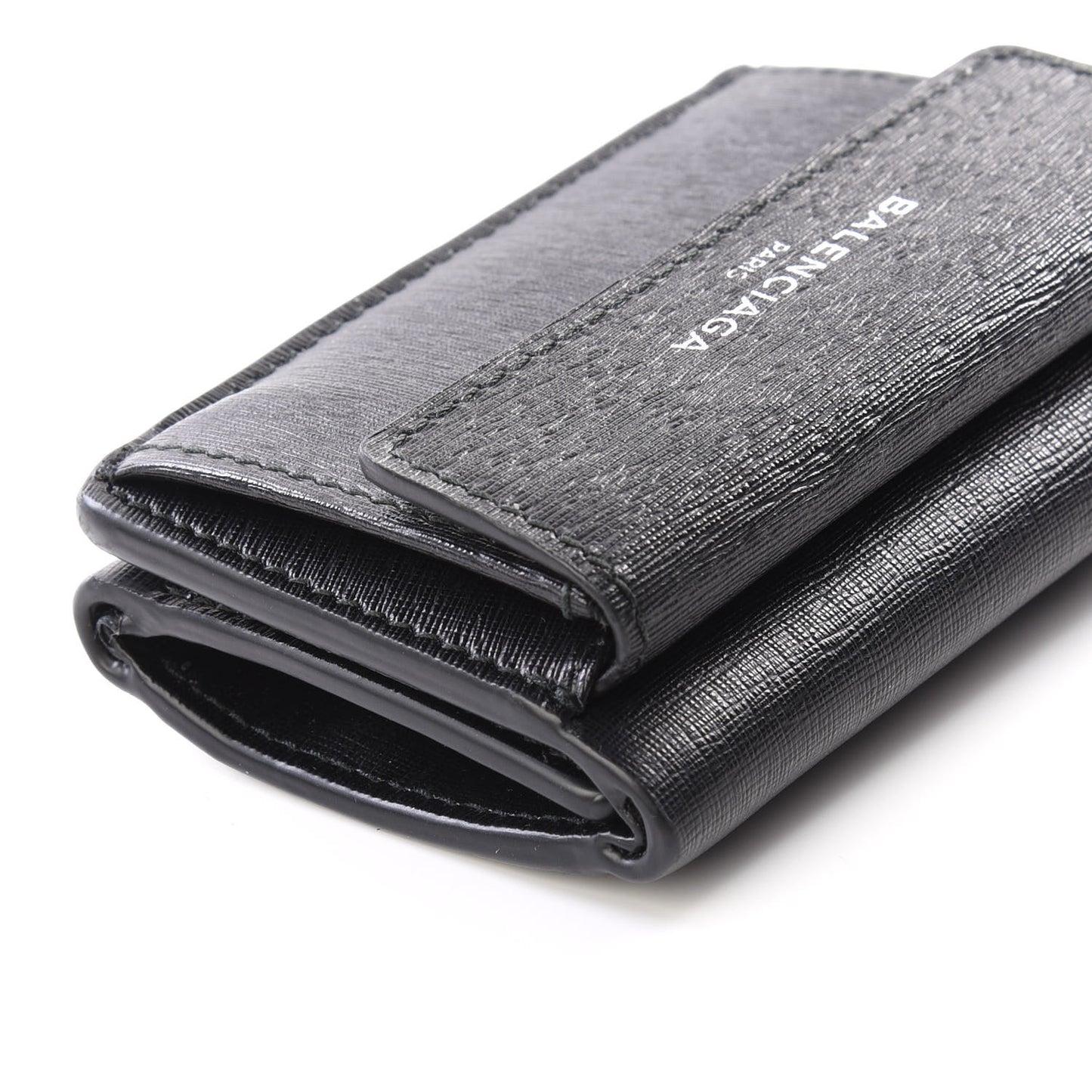 Striped Calfskin Logo Mini Wallet Black