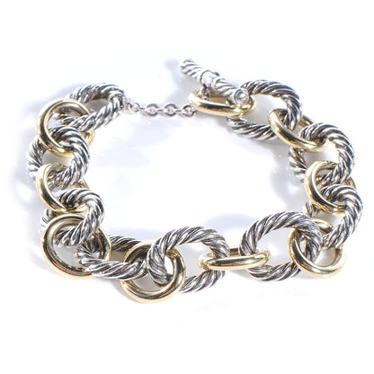 David Yurman Sterling Silver 18K Yellow Gold 12mm Large Oval Link Bracelet 1 of 4
