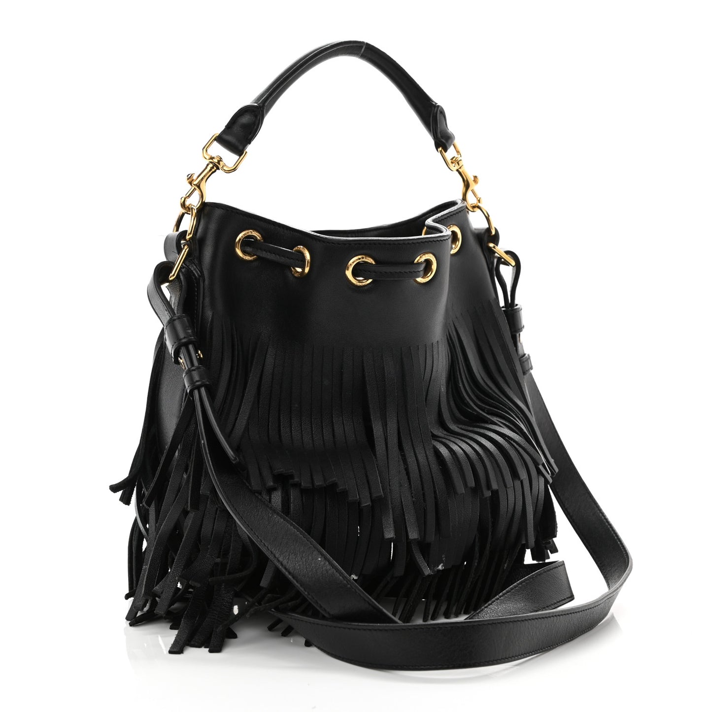 Calfskin Small Emmanuelle Fringe Hobo Bag Black