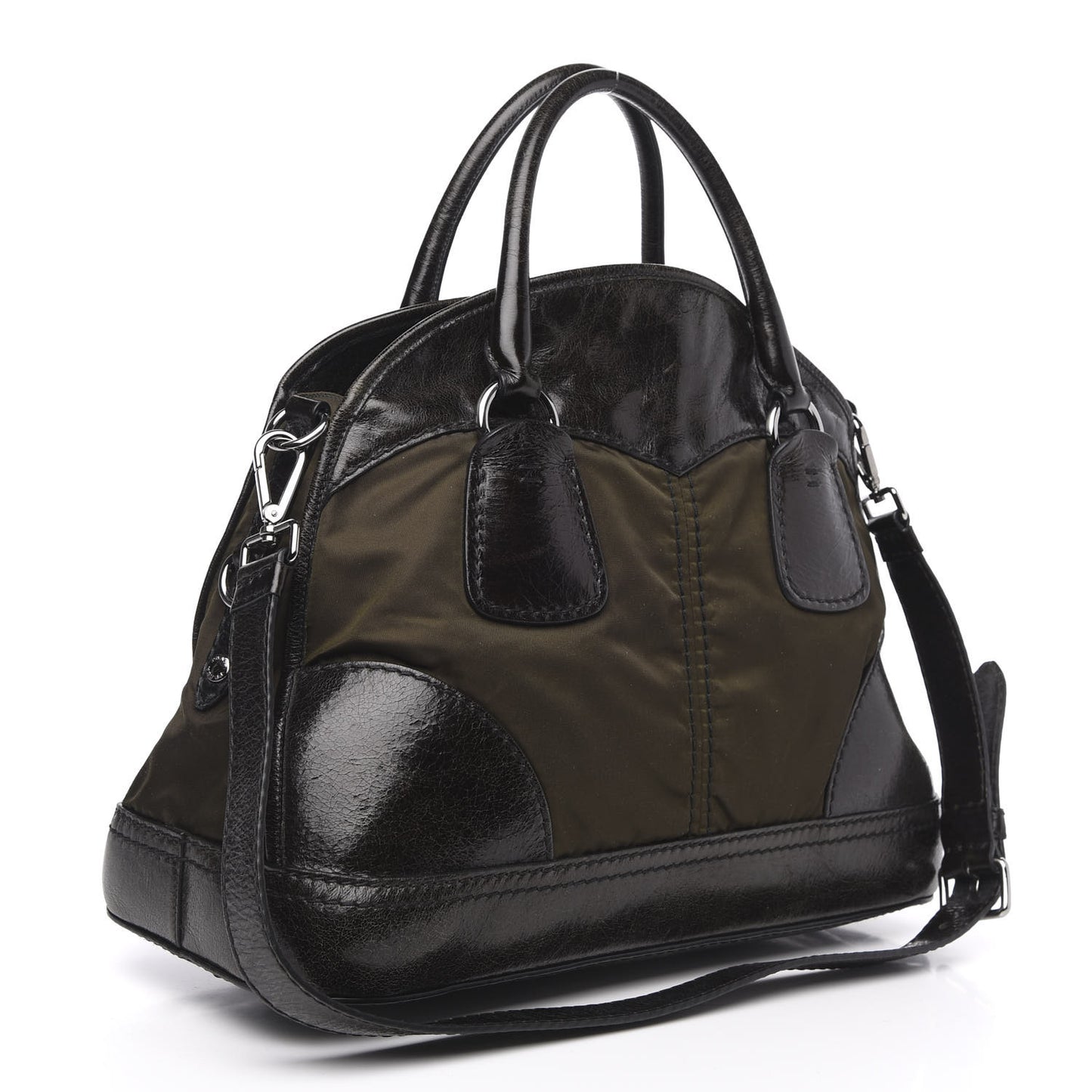 Tessuto Nylon Vitello Shine Dome Satchel Mimetico