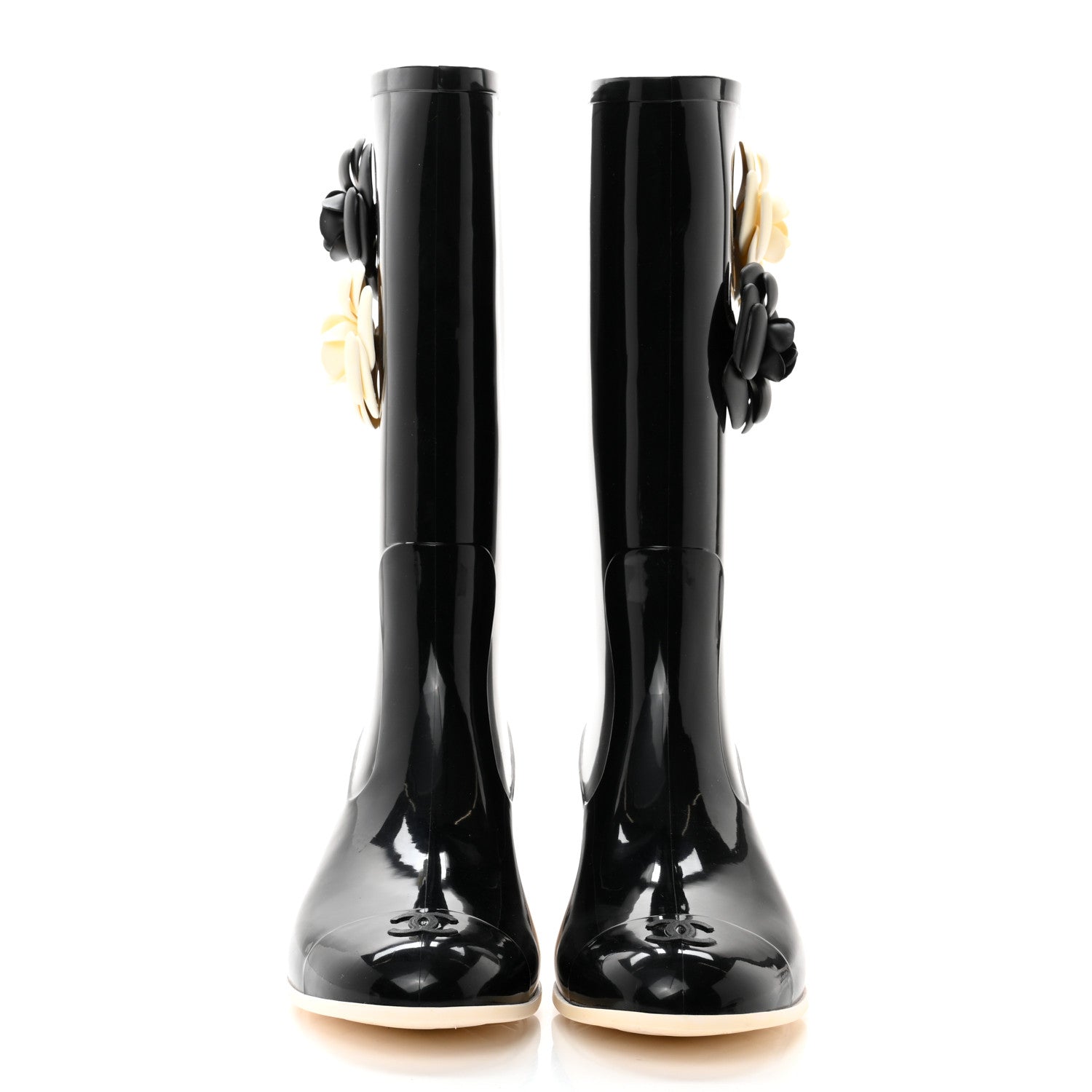 Chanel Rubber Camellia Rain Boots 40 Black 2 of 8