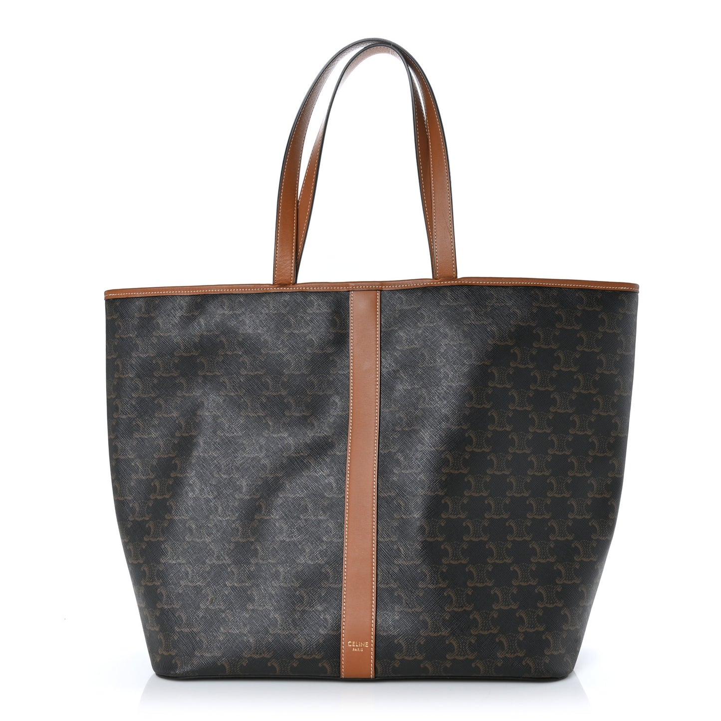 Triomphe Canvas Calfskin Medium Cabas Bag Tan