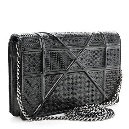 Christian Dior Metallic Patent Micro-Cannage Diorama Wallet on Chain Pouch Onyx Black 3 of 13