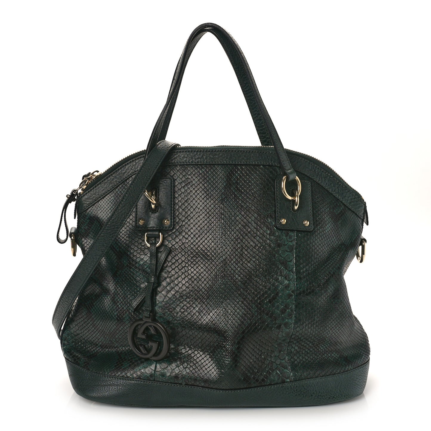 Snakeskin GG Charm Convertible Dome Satchel Green