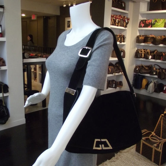 Suede G Square Medium Shoulder Bag Black