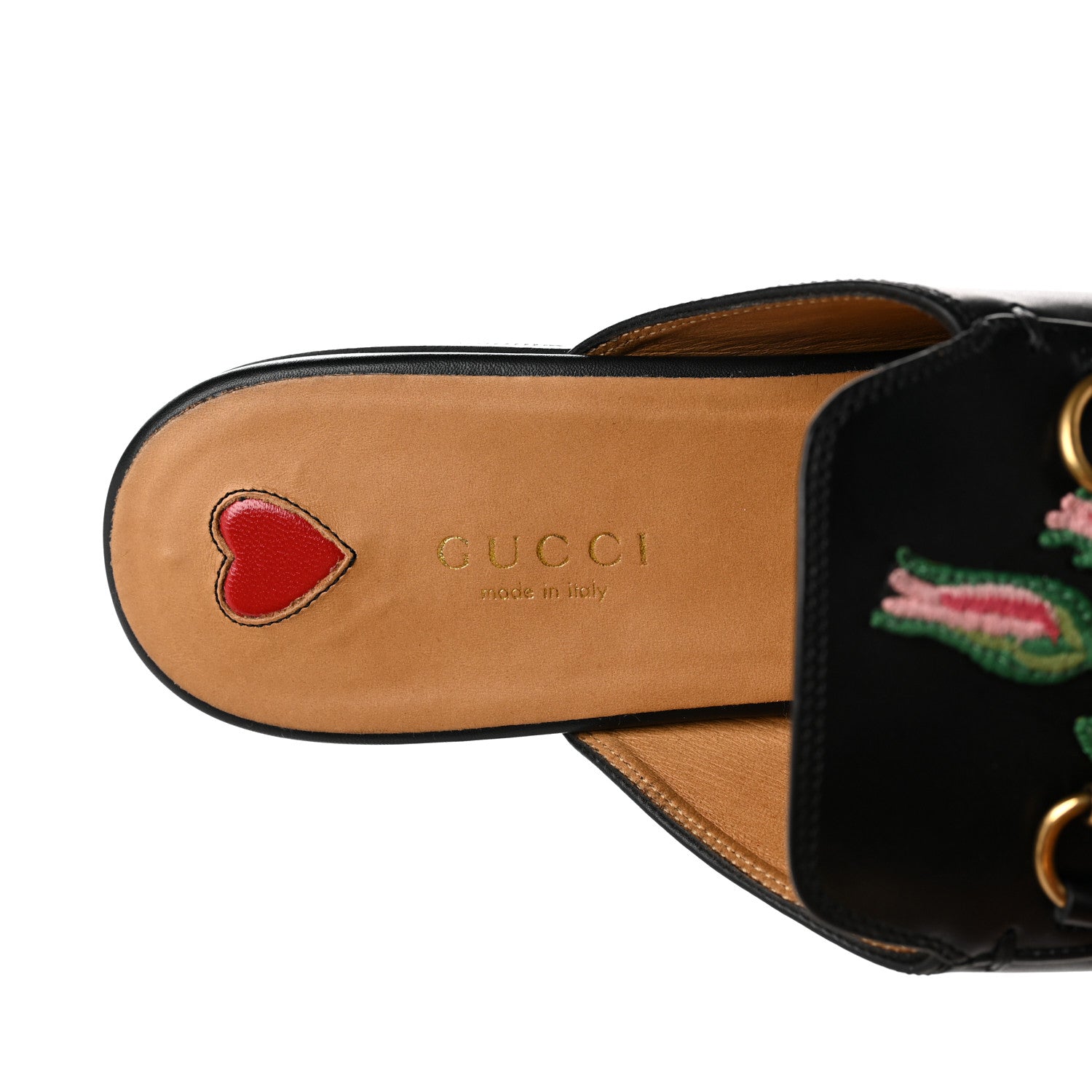 Gucci Calfskin Flower Embroidered Princetown Slippers 39.5 Black 7 of 9