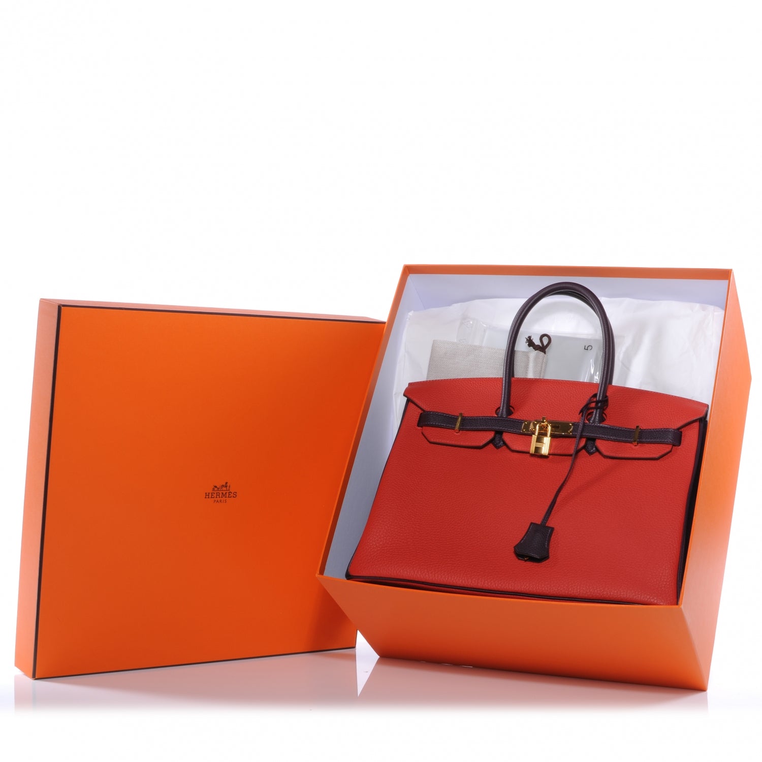 Hermes Togo Bi Color Horseshoe Birkin 35 Rouge Casaque and Raisin 13 of 13