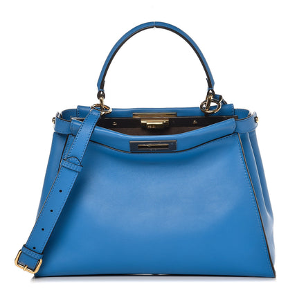 Fendi Vitello Seta Medium Peekaboo Iconic Satchel Blue Royal 1 of 8