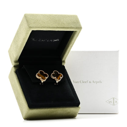 Van Cleef & Arpels 18K Yellow Gold Tiger's Eye Vintage Alhambra Earrings 6 of 6
