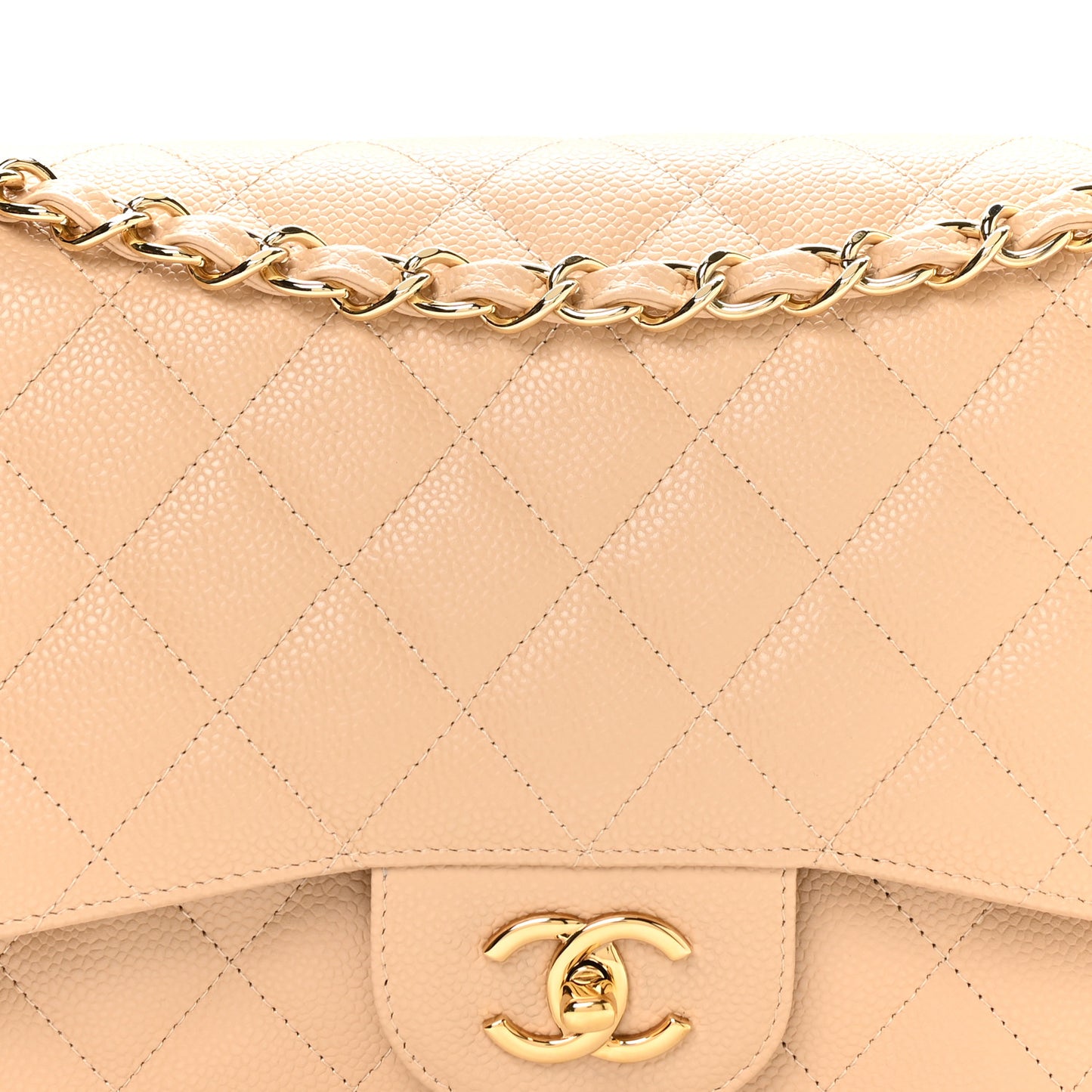 Caviar Quilted Jumbo Double Flap Beige Clair