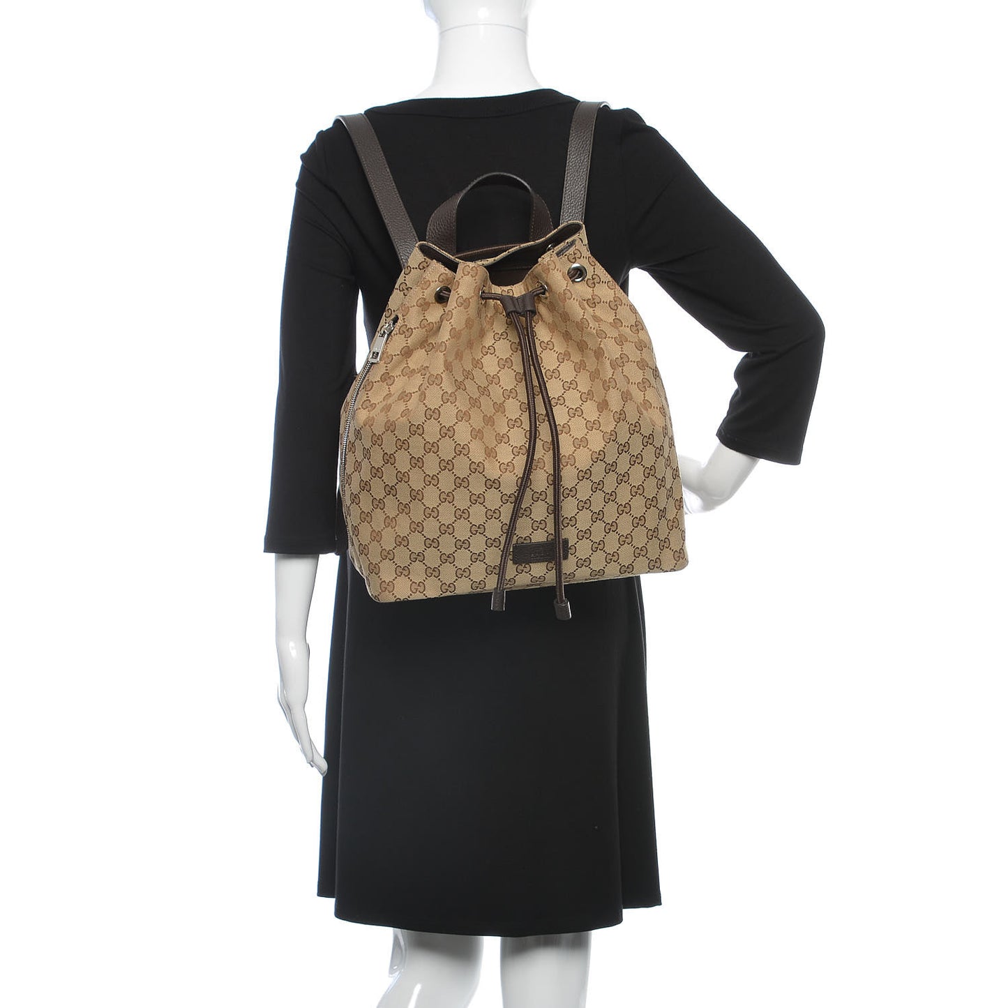 Monogram Dollar Calfskin O Drawstring Backpack Beige Ebony Testa di Moro Dark Chocolate