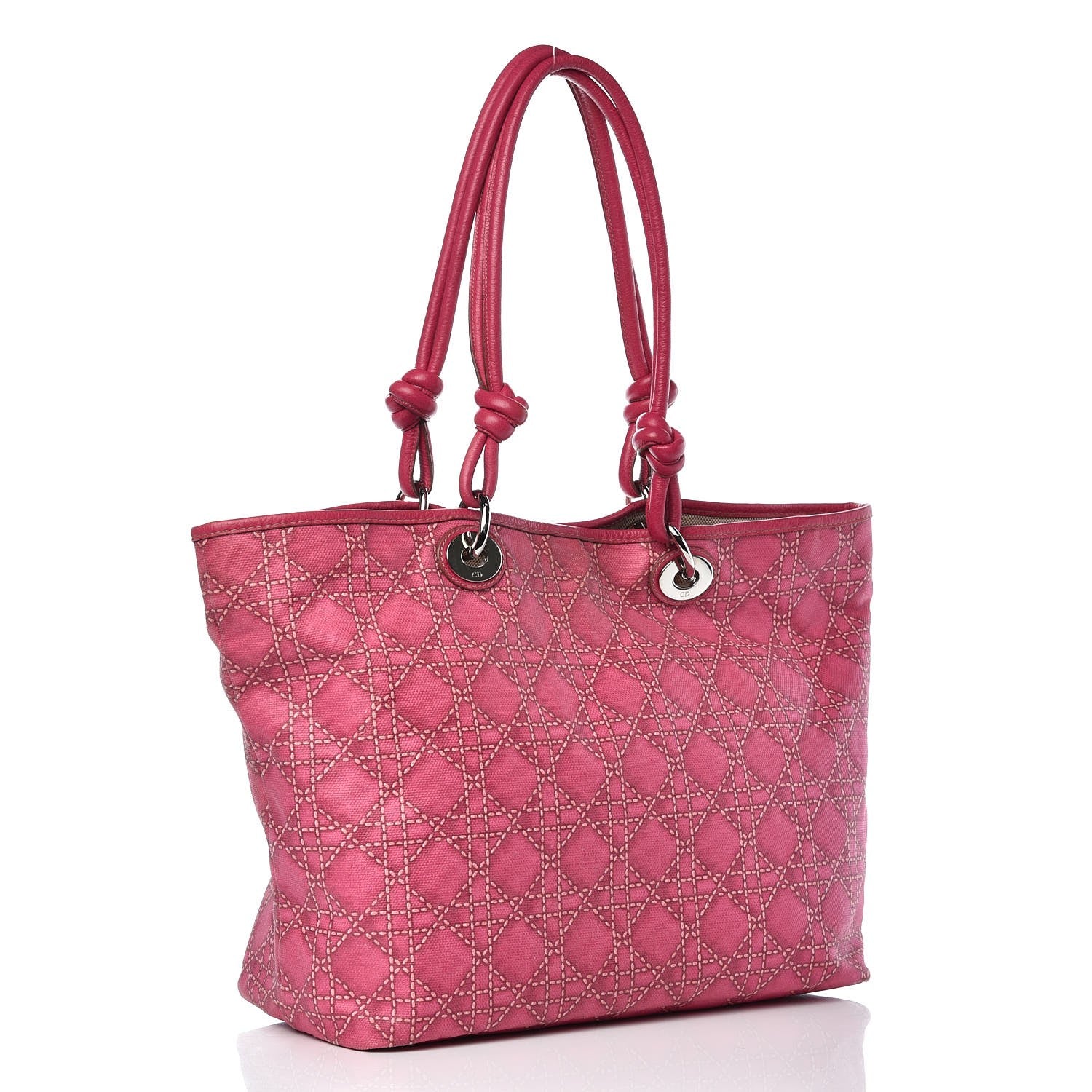 Christian Dior Coated Canvas Cannage Print Cherie Tote Pink 3 of 12