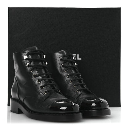 Chanel Calfskin Lace Up CC Combat Boots 37 Black 11 of 11