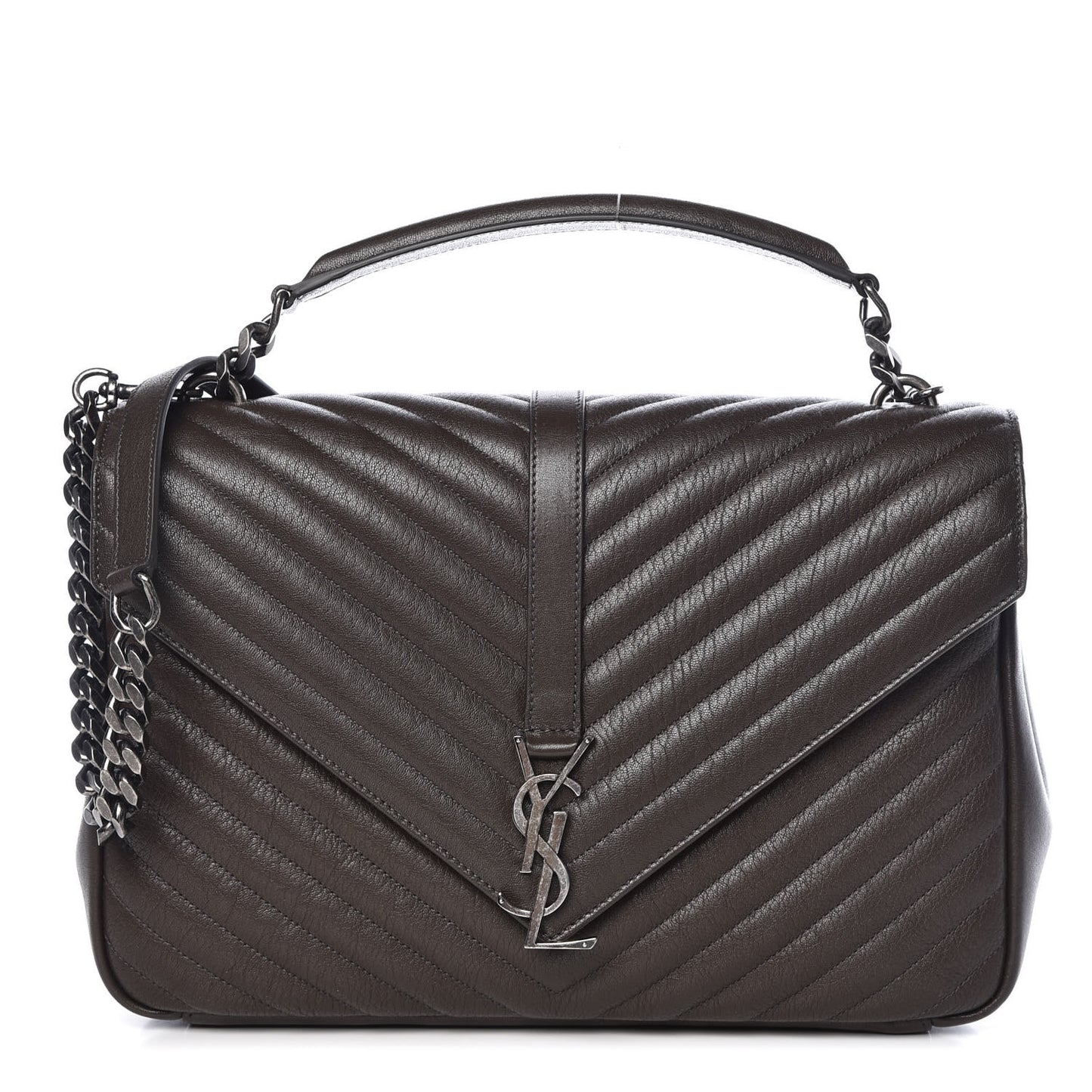 Sheepskin Matelasse Chevron Monogram Large College Satchel Dark Brown