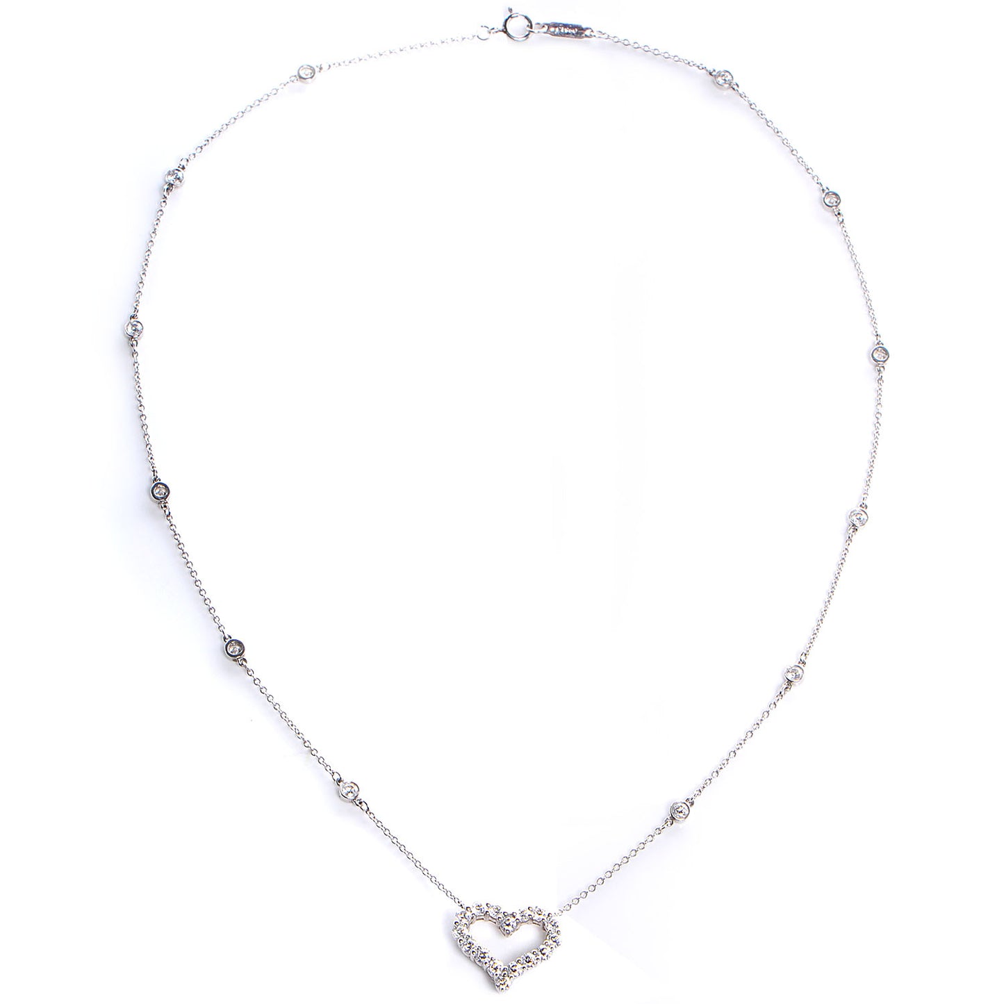 Platinum Diamond Heart Station Pendant Necklace