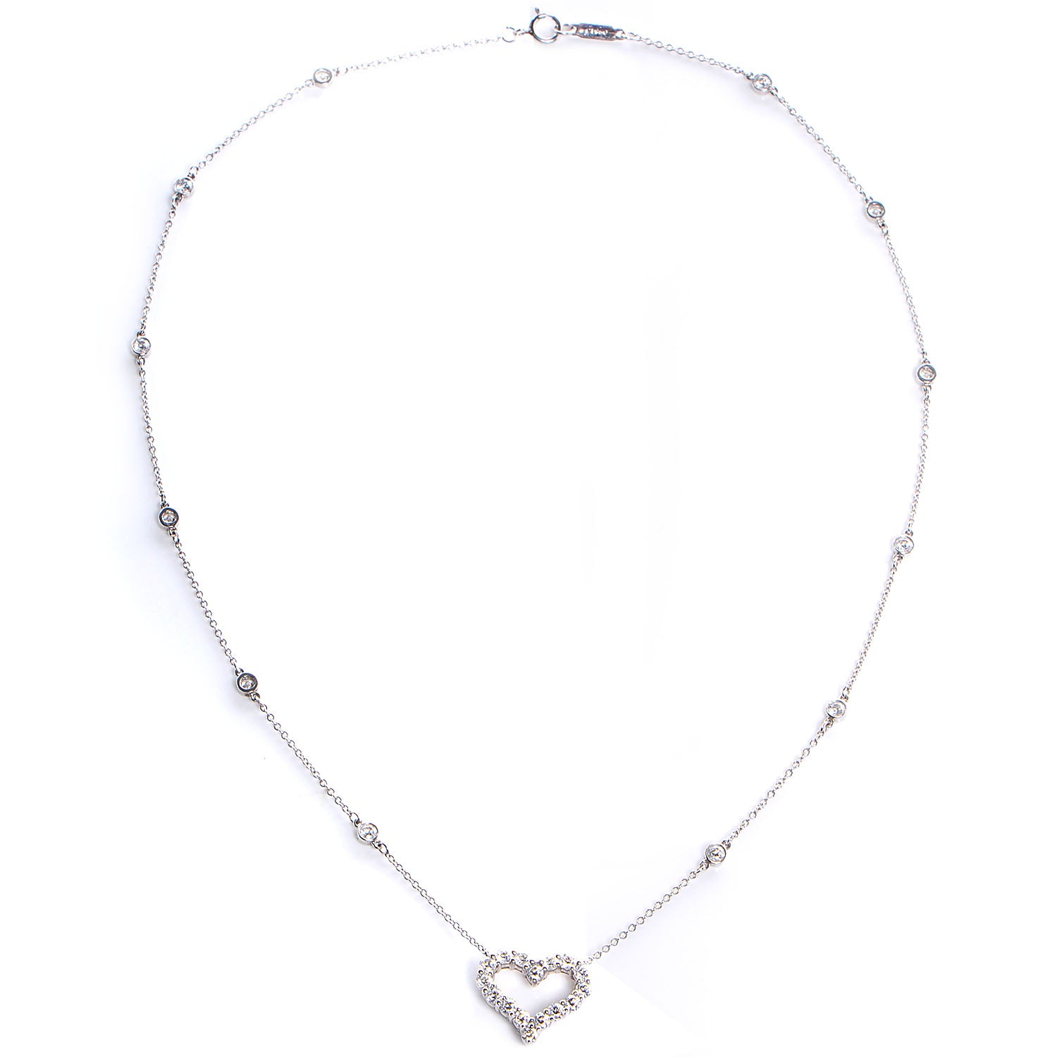 Tiffany Platinum Diamond Heart Station Pendant Necklace 4 of 4