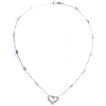 Tiffany Platinum Diamond Heart Station Pendant Necklace 4 of 4