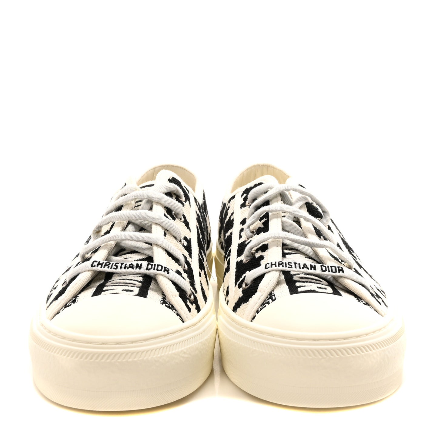 Canvas Macro Houndstooth Embroidered Womens Walk'N'Dior Low Top Sneakers 40 White Black