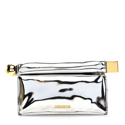 Jacquemus Metallic Patent Calfskin La Pochette Rond Carre Silver 1 of 9