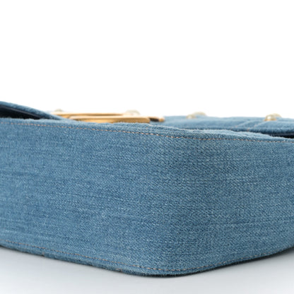 Gucci Kura Denim Matelasse Cubic Pearl Studded Medium GG Marmont Shoulder Bag Blue 10 of 10
