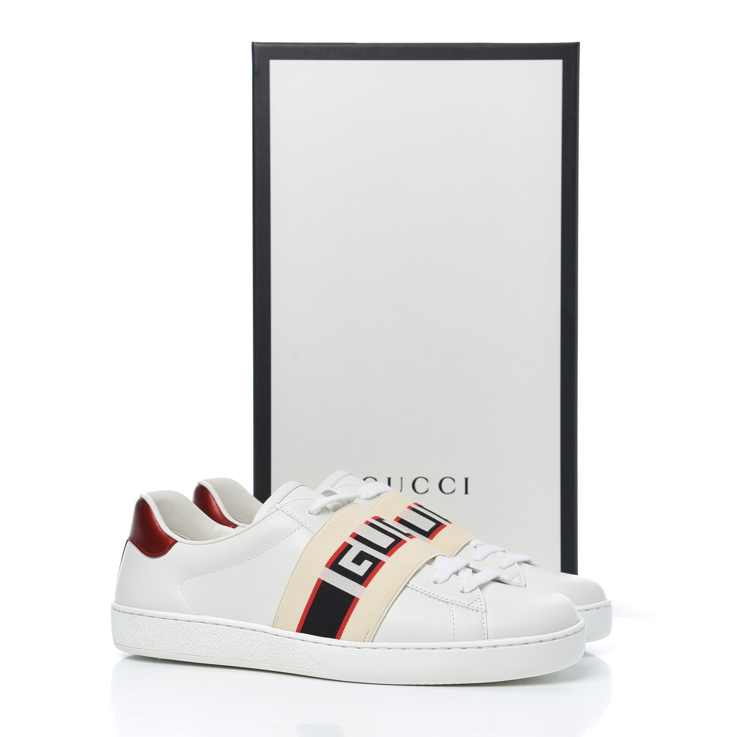 Gucci Calfskin Stripe Mens New Ace Sneakers 6 White Ecru Red Flame 9 of 9
