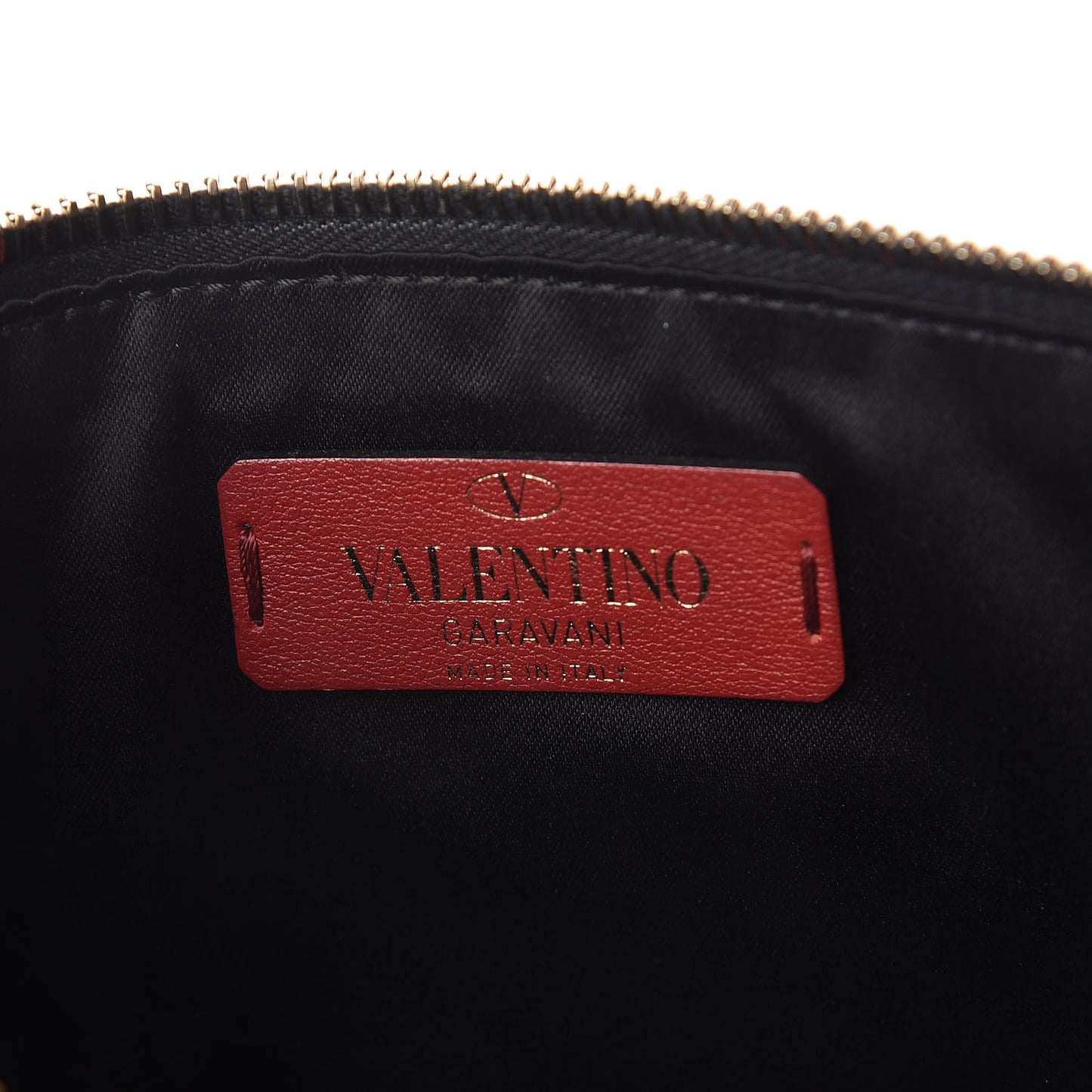 Calfskin VLTN Large Flat Zip Pouch Black