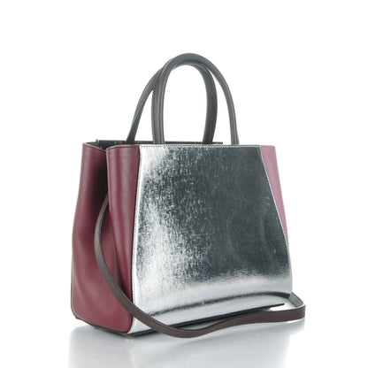 Fendi Vitello Elite Calfskin Colorblock Petite 2Jours Tote Glicine Argento Bordeaux 3 of 7
