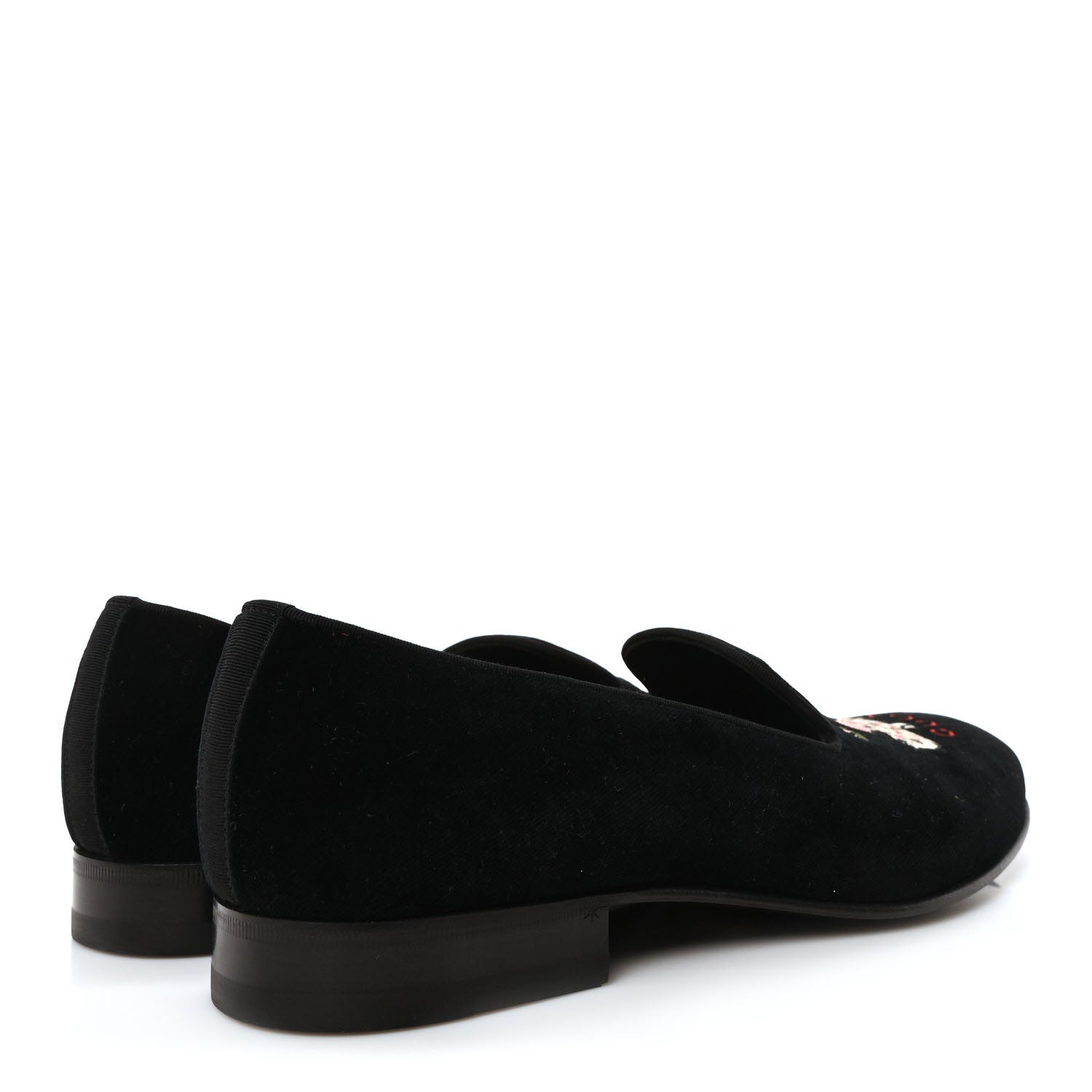 Gucci Velvet Embroidered Mens Loafers 8 Black 5 of 10