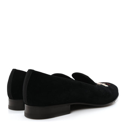 Gucci Velvet Embroidered Mens Loafers 8 Black 5 of 10