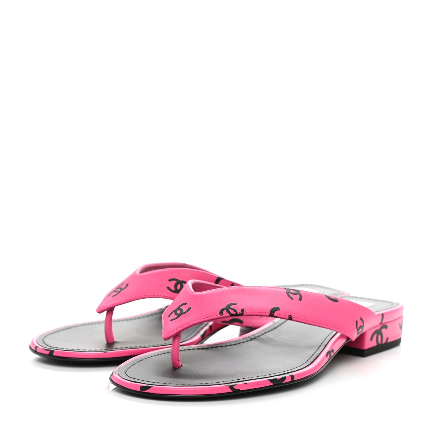 Printed Lambskin Coco Beach Thong Sandals 39 Dark Pink Black