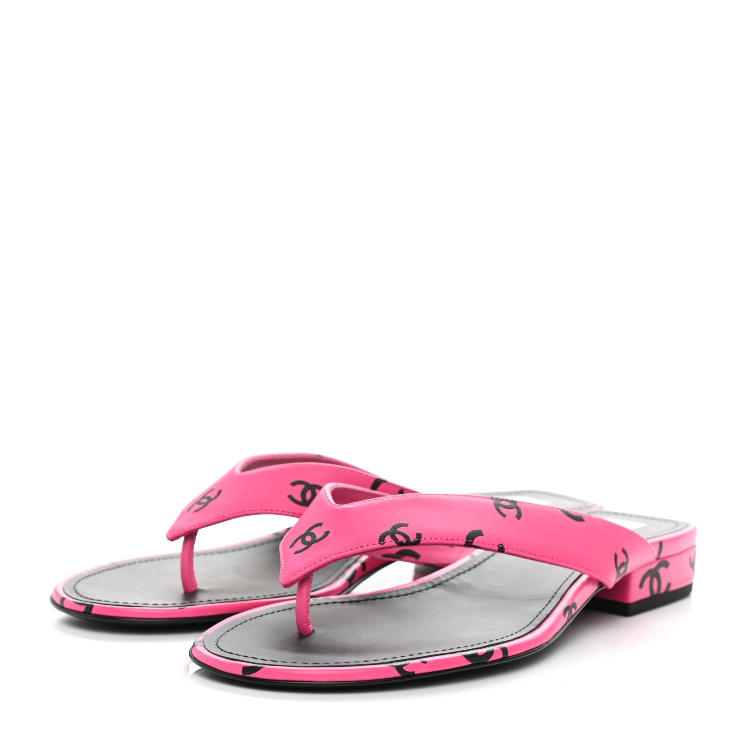 Chanel Printed Lambskin Coco Beach Thong Sandals 39 Dark Pink Black 3 of 9